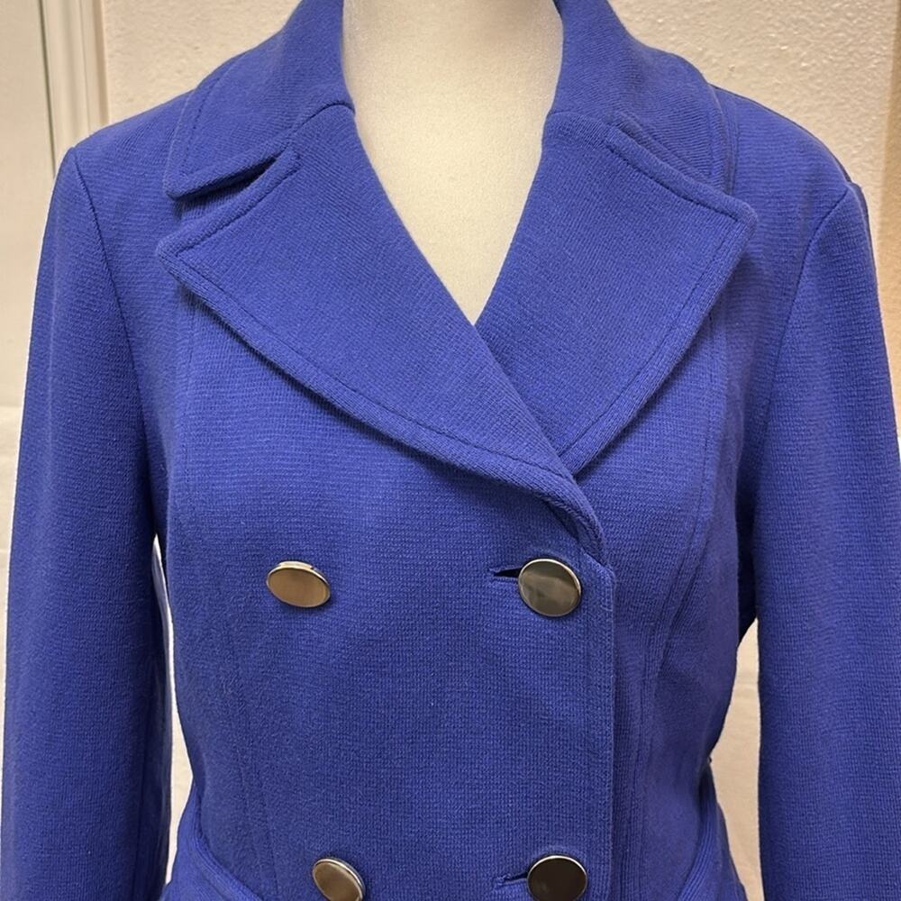 INC coat double breasted women size M 100% cotton beautiful blue waist tie - Picture 5 of 11
